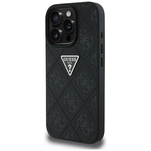  iPhone 16 Pro Max 6,9" Guess Keménytok PU Grained Hot Stamp 4G Háromszög Fém Tok, Fekete tok - 2