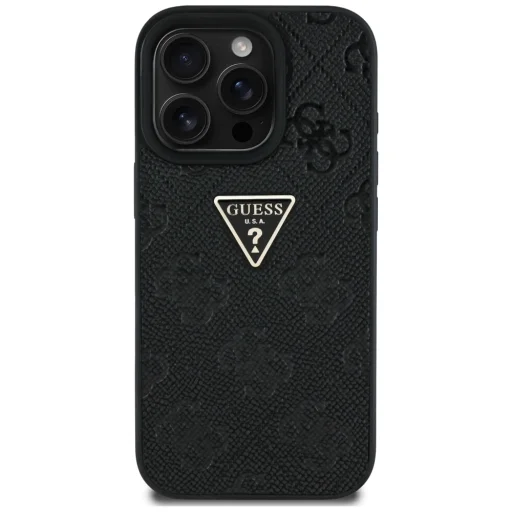  iPhone 16 Pro Max 6,9" Guess Keménytok PU Grained Hot Stamp 4G Háromszög Fém Tok, Fekete tok - 3