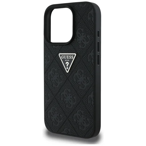  iPhone 16 Pro Max 6,9" Guess Keménytok PU Grained Hot Stamp 4G Háromszög Fém Tok, Fekete tok - 6