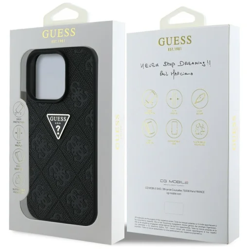  iPhone 16 Pro Max 6,9" Guess Keménytok PU Grained Hot Stamp 4G Háromszög Fém Tok, Fekete tok - 8