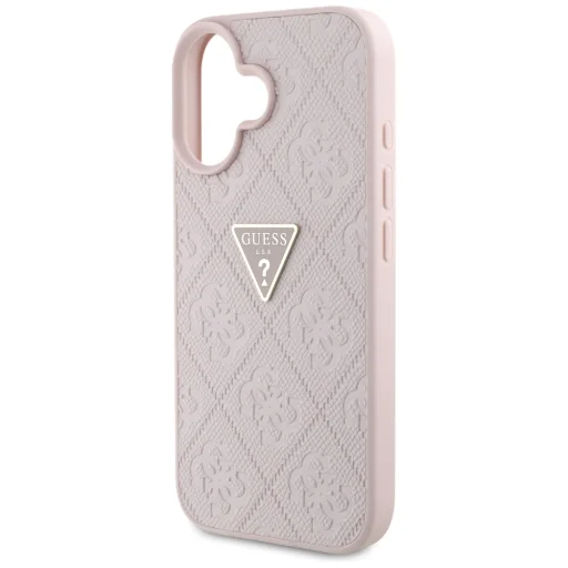  iPhone 16 6,1" Rózsaszín Guess Kemény tok PU Grained Hot Stamp 4G Triangle Metal tok - 6