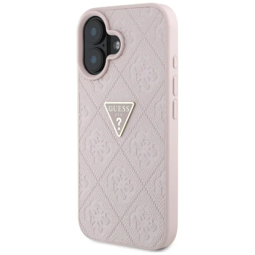  iPhone 16 6,1" Rózsaszín Guess Kemény tok PU Grained Hot Stamp 4G Triangle Metal tok - 2