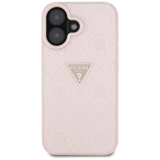  iPhone 16 6,1" Rózsaszín Guess Kemény tok PU Grained Hot Stamp 4G Triangle Metal tok - 3