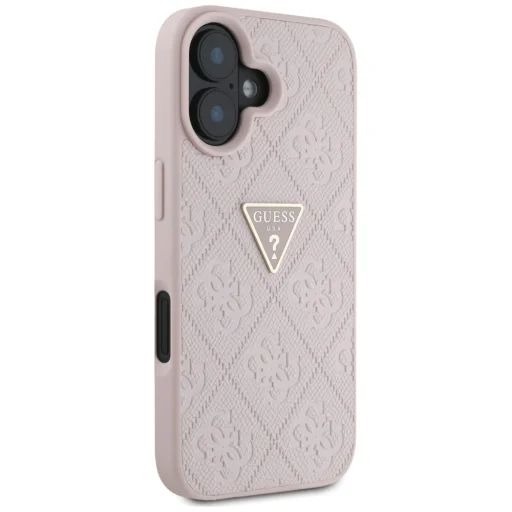  iPhone 16 6,1" Rózsaszín Guess Kemény tok PU Grained Hot Stamp 4G Triangle Metal tok - 4