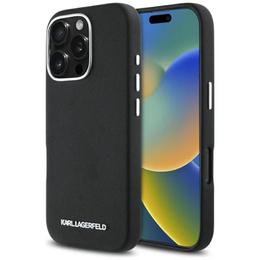  iPhone 16 Pro 6,3" Karl Lagerfeld Hardcase MagSafe FW Saffiano Metal Logo fekete tok - 1