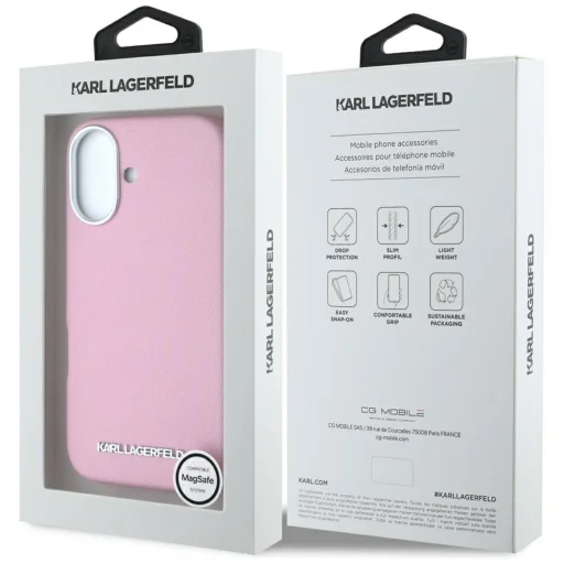  iPhone 16 6,1" Karl Lagerfeld Hardcase MagSafe FW Saffiano Metal Logo tok rózsaszín - 15