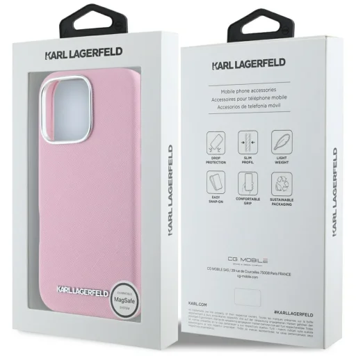  iPhone 16 Pro 6,3"-hoz Rózsaszín Karl Lagerfeld MagSafe FW Saffiano Fém Logós Tok - 8
