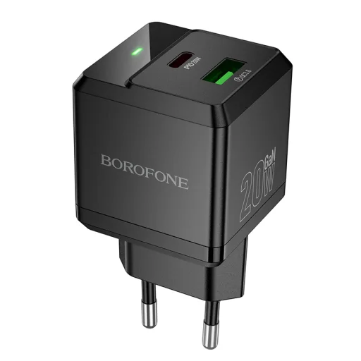 Borofone fali töltő BN19 Intenso GaN - USB + Type C - PD 20W QC 3.0 3A fekete - 1