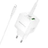 Borofone fali töltő BN19 Intenso GaN - USB + Type C - PD 20W QC 3.0 3A Type C - Lightning kábel, fehér