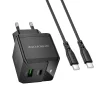 Borofone hálózati töltő BN19 Intenso GaN - USB + Type C - PD 20W QC 3.0 3A Type C - Type C kábellel fekete thumbnail
