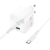 Borofone fali töltő BN19 Intenso GaN - USB + Type C - PD 20W QC 3.0 3A Type C - Type C kábellel fehér thumbnail