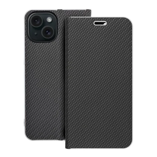 LUNA fliptok Carbon iPhone 15 fekete tok - 1