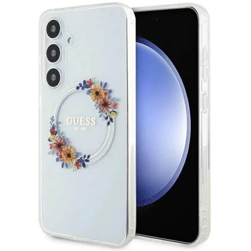 Guess IML Flowers Wreath MagSafe tok Samsung Galaxy S24+ - átlátszó - 1