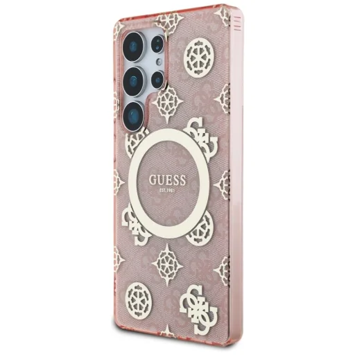 Guess 4G Background Gold Electroplated Peony Pattern MagSafe tok Samsung Galaxy S25 Ultra Pink - 2