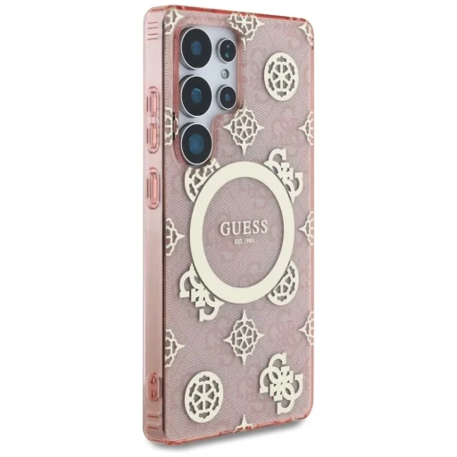 Guess 4G Background Gold Electroplated Peony Pattern MagSafe tok Samsung Galaxy S25 Ultra Pink - 4