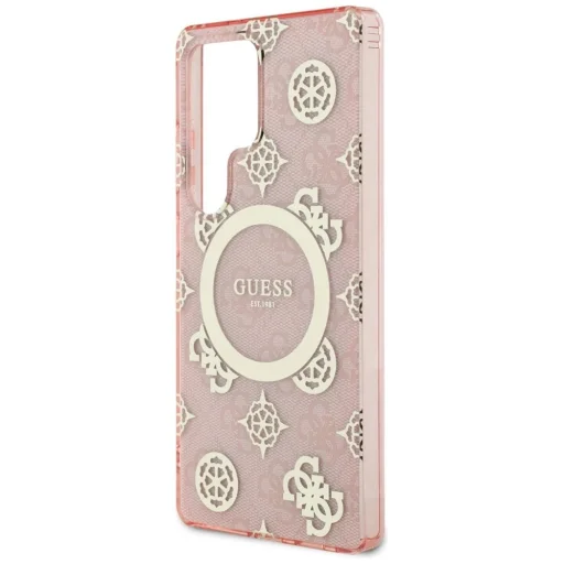 Guess 4G Background Gold Electroplated Peony Pattern MagSafe tok Samsung Galaxy S25 Ultra Pink - 6