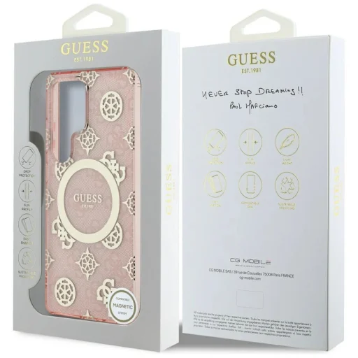 Guess 4G Background Gold Electroplated Peony Pattern MagSafe tok Samsung Galaxy S25 Ultra Pink - 8
