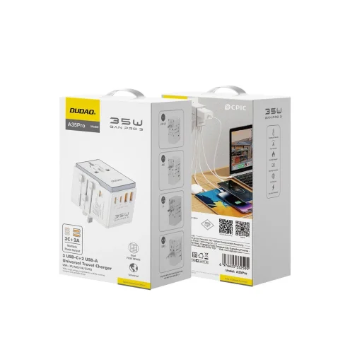 Dudao A35Pro 35W EU / UK / AUS / US / JP utazó adapter 3x USB-C 2x USB-A - fehér - 3