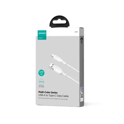 Joyroom Multi-Color Series SA34-AC6 USB-A / USB-C Kábel 100W Gyors Átvitel 1m - Fehér - 2