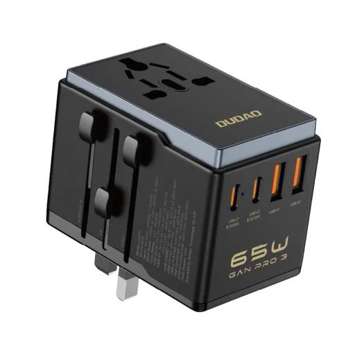  Dudao A65Pro 65W EU / US / JP / AUS / UK utazó adapter 2x USB-C 2x USB-A - fekete - 1
