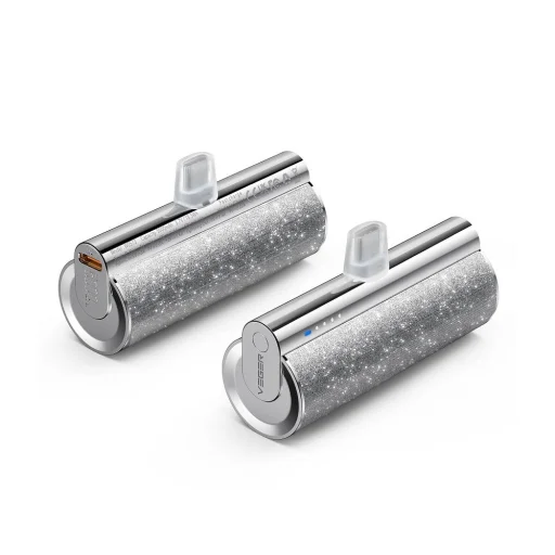 VEGER powerbank 5000 mAh beépített Lightning csatlakozóval PD QC3.0 2,4A 12W PlugOn (W0573P) ezüst - 2