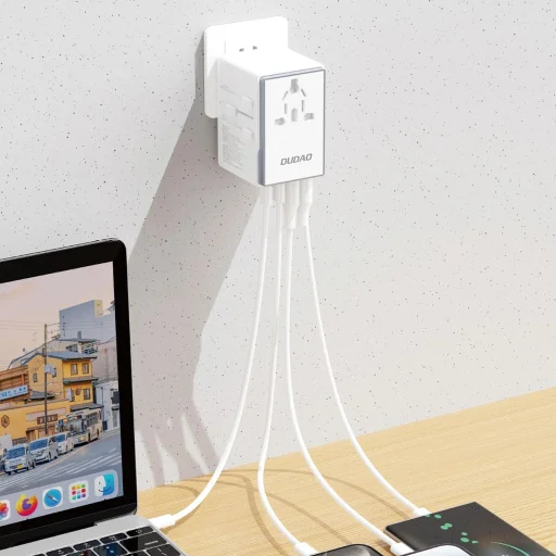  Dudao A65Pro 65W EU / US / JP / AUS / UK utazó adapter 2x USB-C 2x USB-A - fehér - 3