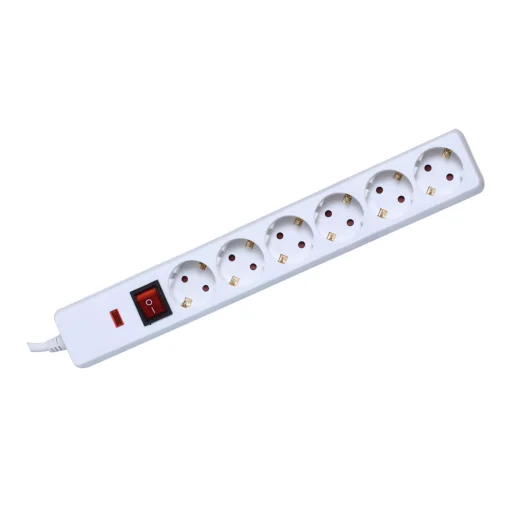 Home NVT 06K/WH túlfeszültség védett hálózati elosztó, 1,5 m, kapcsolós, H05VV-F 3G1,5 mm2 kábel, IP20 kivitel, 6 aljzat, max. 3500W - 1