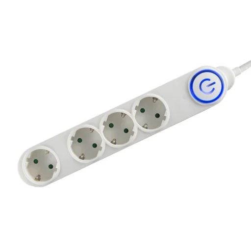 Home NV 04TK-5/WH/1,5, talpkapcsolós elosztó világító kapcsolóval, 5 m, H05VV-F 3G1,5 mm2 kábel, 4 aljzat gyermekvédelemmel, max. 3500W, fehér - 1