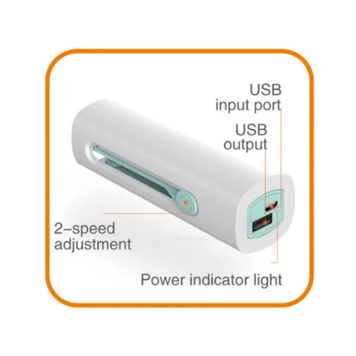 Home HF 10/T kézi, tölthető ventilátor, 10 cm-es lapátátmérő, 1200 mAh Li-ion akkumulátor, power bank funkció, visszahúzható lapát - 4