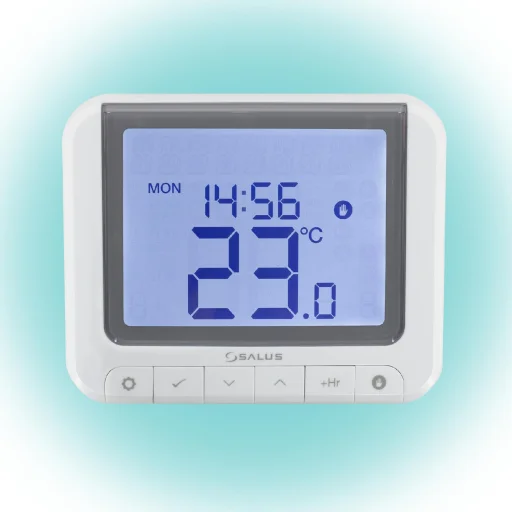 SALUS RT520RF vezeték nélküli szobatermosztát, Opentherm csatlakozó, kontaktus kimenet, LCD, PIN kód, szerviz figyelmeztető, 5 - 32,5 °C - 2