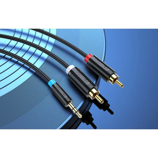 3.5mm Jack Férfi - 2x RCA Férfi Audio Adapter Kábel Vention BCLBK 8m Fekete - 2