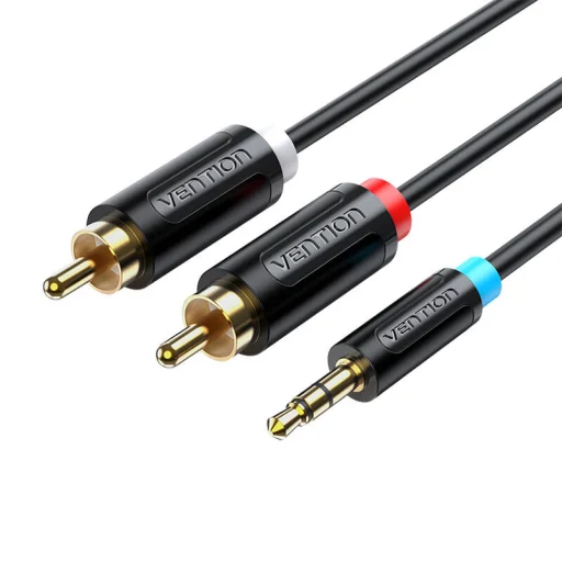 3.5mm Jack Férfi - 2x RCA Férfi Audio Adapter Kábel Vention BCLBK 8m Fekete - 1