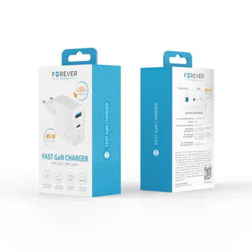 Forever TC-06-45AC GaN PD QC töltő 1x USB-C 1x USB 45W fehér - 6