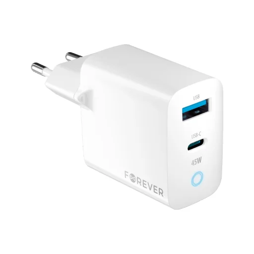Forever TC-06-45AC GaN PD QC töltő 1x USB-C 1x USB 45W fehér - 1