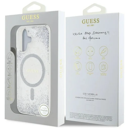  iPhone 16 Ezüst Guess HC Resin Bottom Csillogó MagSafe tok - 8