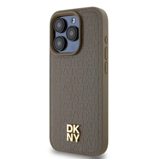  iPhone 14 Pro barna DKNY Leather Pattern Metal Logo MagSafe tok - 2
