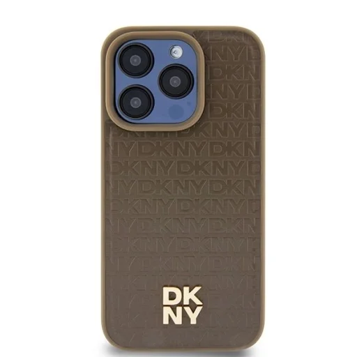  iPhone 14 Pro barna DKNY Leather Pattern Metal Logo MagSafe tok - 3