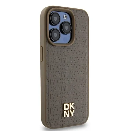  iPhone 14 Pro barna DKNY Leather Pattern Metal Logo MagSafe tok - 4