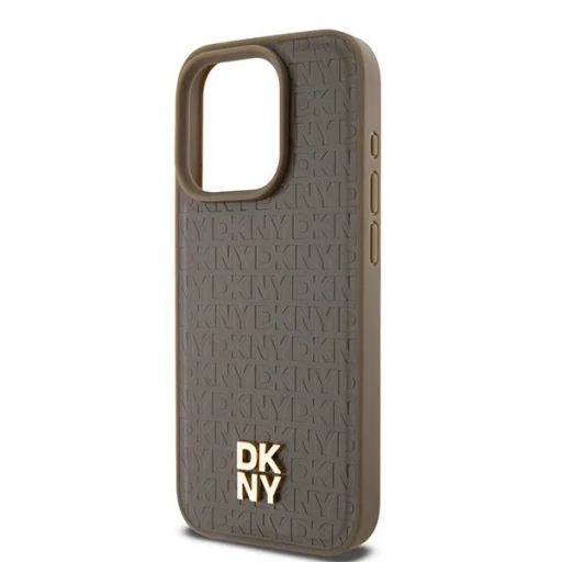  iPhone 14 Pro barna DKNY Leather Pattern Metal Logo MagSafe tok - 6