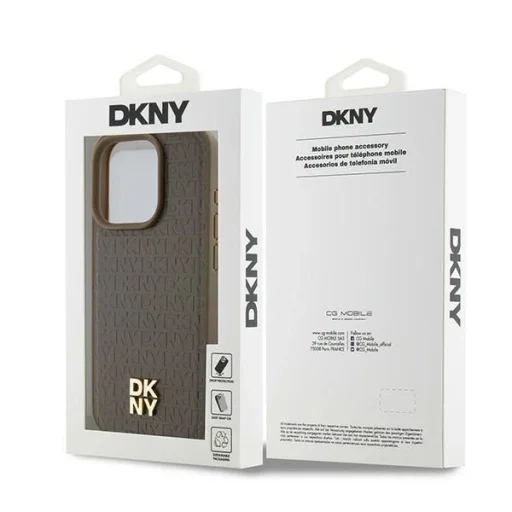  iPhone 14 Pro barna DKNY Leather Pattern Metal Logo MagSafe tok - 8