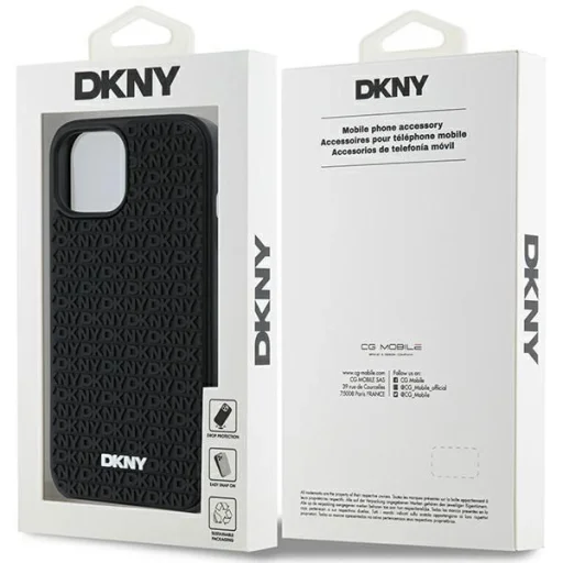  iPhone 15 Plus fekete DKNY 3D Gumi Ismétlődő Mintás tok - 8