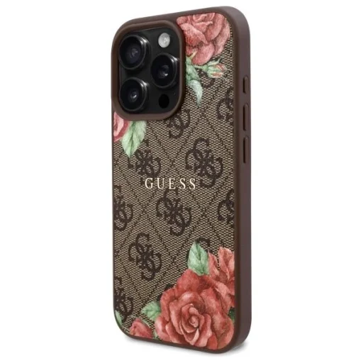  iPhone 16 Pro 6.3" Barna/Barna 4G Flowers Print MagSafe Guess GUHMP16LP4ROPEMCW keménytok - 2