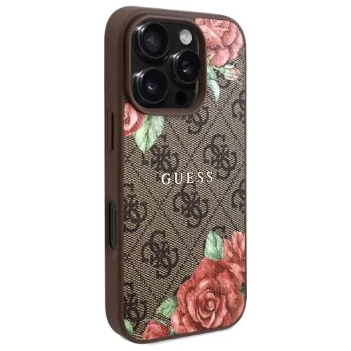  iPhone 16 Pro 6.3" Barna/Barna 4G Flowers Print MagSafe Guess GUHMP16LP4ROPEMCW keménytok - 4