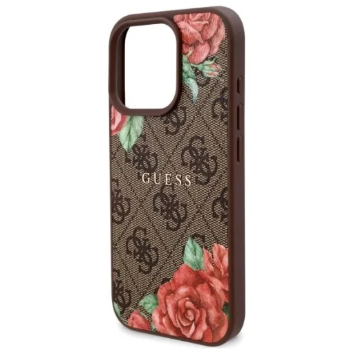  iPhone 16 Pro 6.3" Barna/Barna 4G Flowers Print MagSafe Guess GUHMP16LP4ROPEMCW keménytok - 6