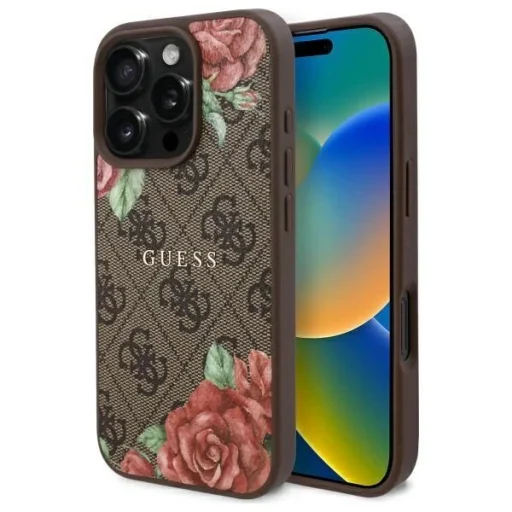  iPhone 16 Pro 6.3" Barna/Barna 4G Flowers Print MagSafe Guess GUHMP16LP4ROPEMCW keménytok - 1