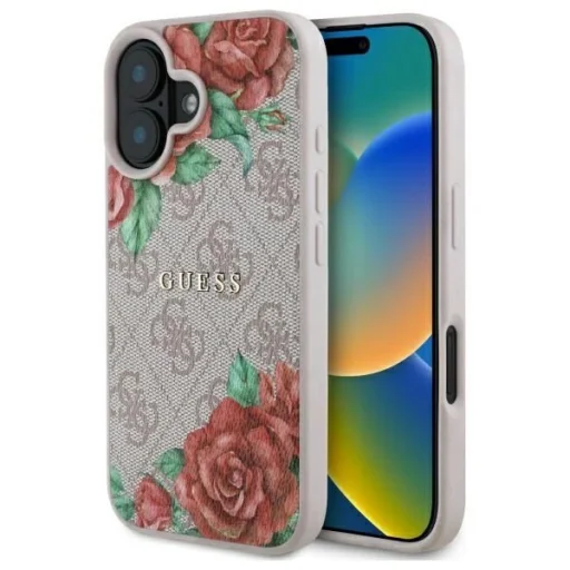  iPhone 16 6.1" Pink/Pink Guess GUHMP16SP4ROPEMCP kemény tok 4G Flowers Print MagSafe tok - 1