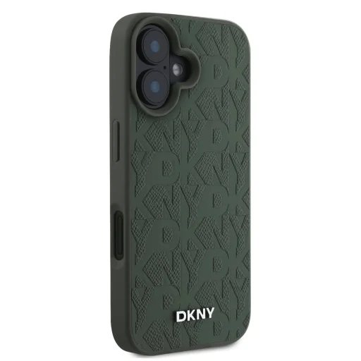  iPhone 16 Zöld DKNY PU Bőr Rácsmintás Magsafe tok - 4