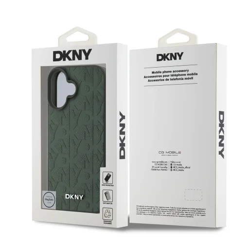  iPhone 16 Zöld DKNY PU Bőr Rácsmintás Magsafe tok - 7