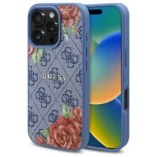  iPhone 16 6.1" kék/kék Guess GUHMP16SP4ROPEMCB kemény tok 4G Flowers Print MagSafe tok