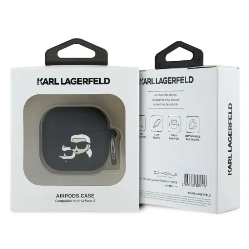 Karl Lagerfeld KLA4RUNKCHK AirPods 4 fekete/fekete szilikon Karl&Chaupette Head 3D tok - 3